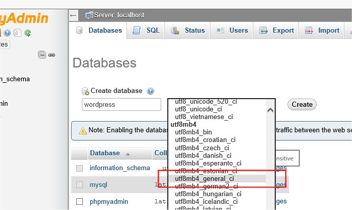 Meniul Derulant De Codare A Limbii Phpmyadmin