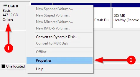 windows partition properties