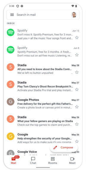 Interfata unificata Gmail chat mobil